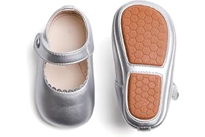 PHIRAMIN Baby Girls Mary Jane Flats - Infant Newborn Walking Shoes Soft Rubber Sole Princess Wedding