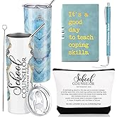 Sunnychicc 4 Pcs Graduation School Counselor Must Have Gifts Include 20oz Stainless Steel Tumbler Appreciation Makeup Bag Journal Pen Thank You Gift for Educator Teacher(Blue)