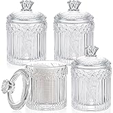 Hushee 4 Pcs Crystal Glass Candy Jar Set with Lids Home Decorative Storage Jars for Apothecary, Bathroom, Kitchen, and Pantry, Ideal for Cotton Swabs and Jewelry(Clear)