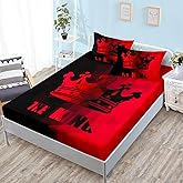 HOSIMA King Crown Queen Bedding Sets for Kids,Red Black Background Symmetrical Crown Print Bedding,Crown Pattern Lightweight Fitted Sheet for Teens Boys Girls Room Decor,1 Fitted Sheet+2 Pillowcases.