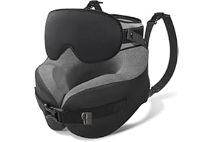 YFONG Travel Pillow for Long Flight Airplane, Head Strap Combo with 3D Contoured Sleep Eye Mask, Neck Pillow for Travel Essen