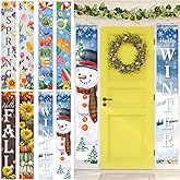 8 Pcs Seasonal Door Banner Hello Winter Christmas Banner Spring Summer Fall Winter Porch Sign Christmas Door Cover Party Decorations For Yard Indoor Outdoor Decorations 11.8 x 70.9 in