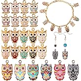 COGCHARGER 30 Pcs Owl Enamel Charms Pendants Colorful Owl Charms Pendant for Jewelry Necklace Earring Keychain Making Crafts