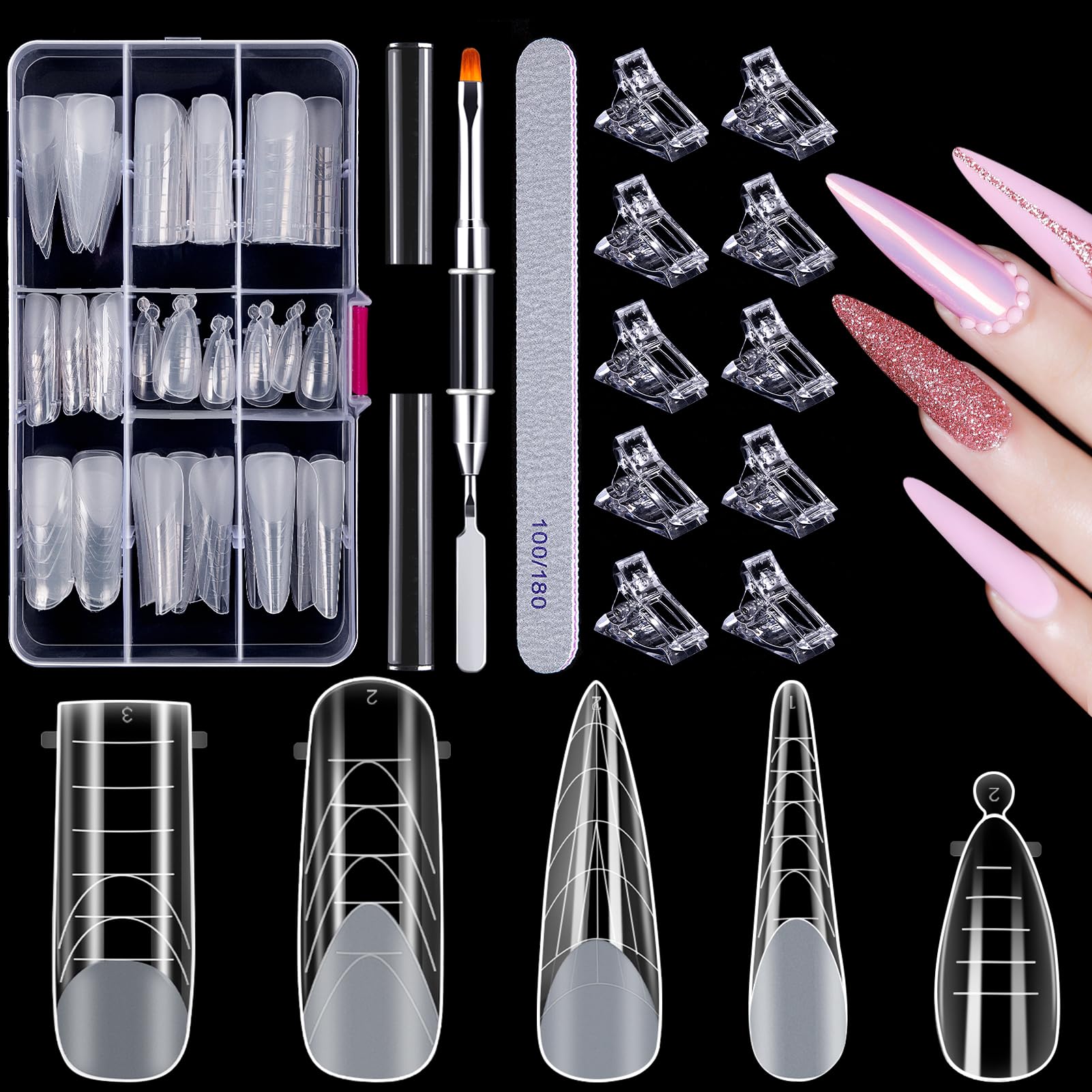 MELLIEX 120 Pieces Dual Nail Forms System Full Cover Nail Mold Tips, 5 Styles Acrylic Nail Extension Tools for Nail Art Salon Nails Design