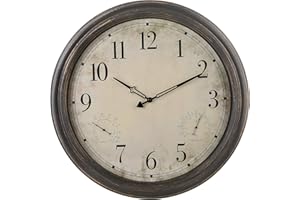 Yumt 18 inch Retro Wall Clock, Display Thermometer and Hygrometer Outdoor Waterproof Wall Clock, Non-Ticking Decorative Clock with Battery Operated