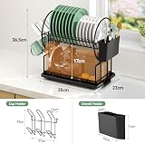 niffgaff 2-Tier Black Dish Drying Rack with Drip Tray Utensil Cup Holder view 3