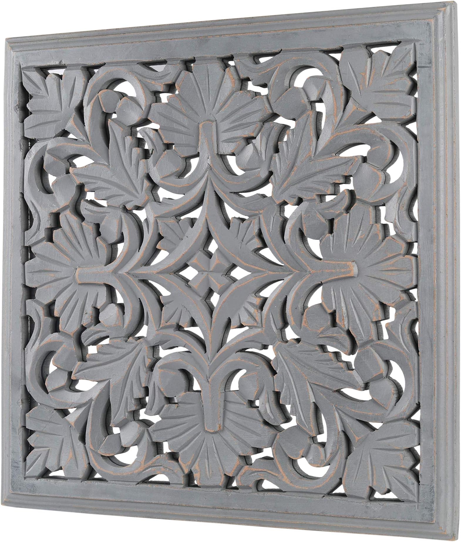DECORINY Hand Made Distressed Decorative Décor Panel | Handmade by Skilled Artisans, A Beautiful and Elegant Accessory to Dress up Wall, 16" Square, Grey