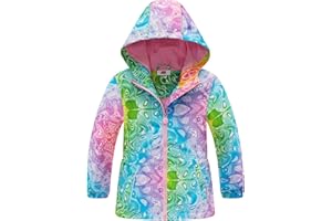 Sowllars Girls Rain Jacket, Windbreaker Kids Raincoat Waterproof Zip Jacket with Fleece Liner