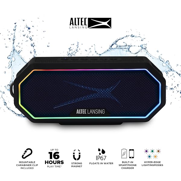 ALTEC LANSING MAGNETIC BLUETOOTH SPEAKER HYDRAJOLT 2.0, WATERPROOF IP67, 12W OUTPUT POWER, 16H BATTERY, MULTICOLOR LED, 100FT WIRELESS RANGE, VOICE ASSISTANT, USB-C QUICK CHARGE