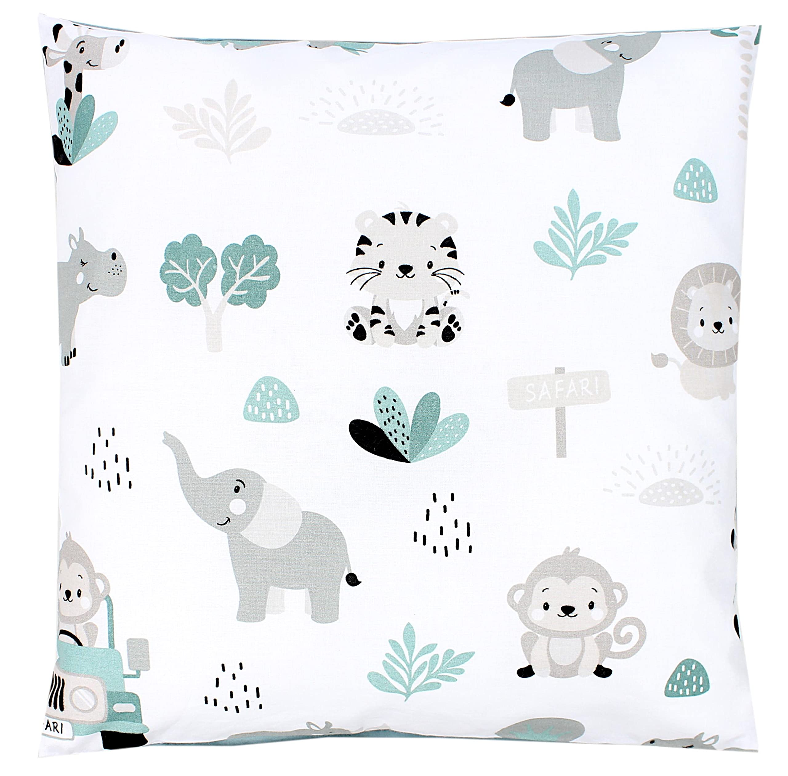 TupTam Children's Decorative Pillow Case Double Sided Design, Zoo Green, 80 x 80 cm