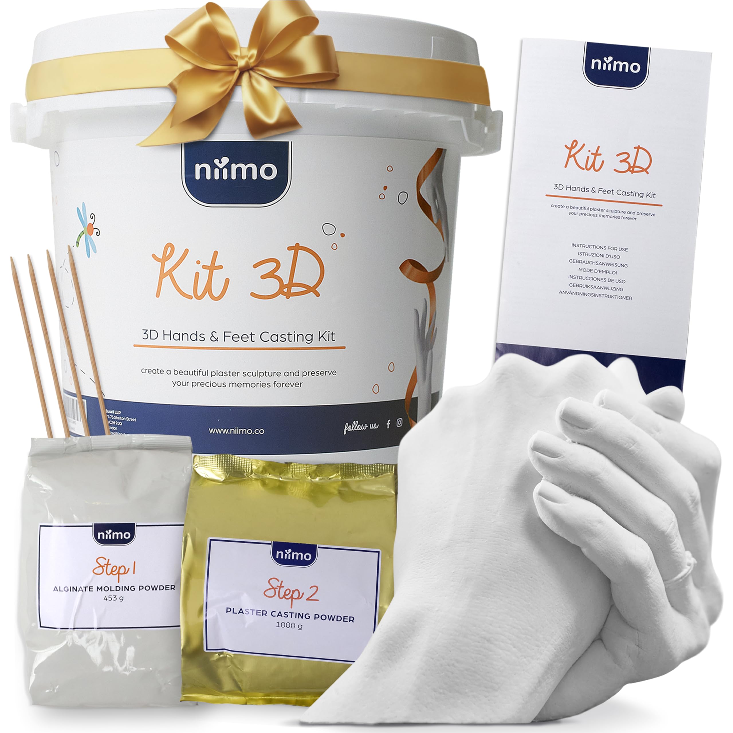 Niimo® 3D Hand Casting Kit - Personalised Gifts for Her, Lifelike Hand Moulding Kit Couple with Video Tutorial, Easy-to-Use & Skin-Safe