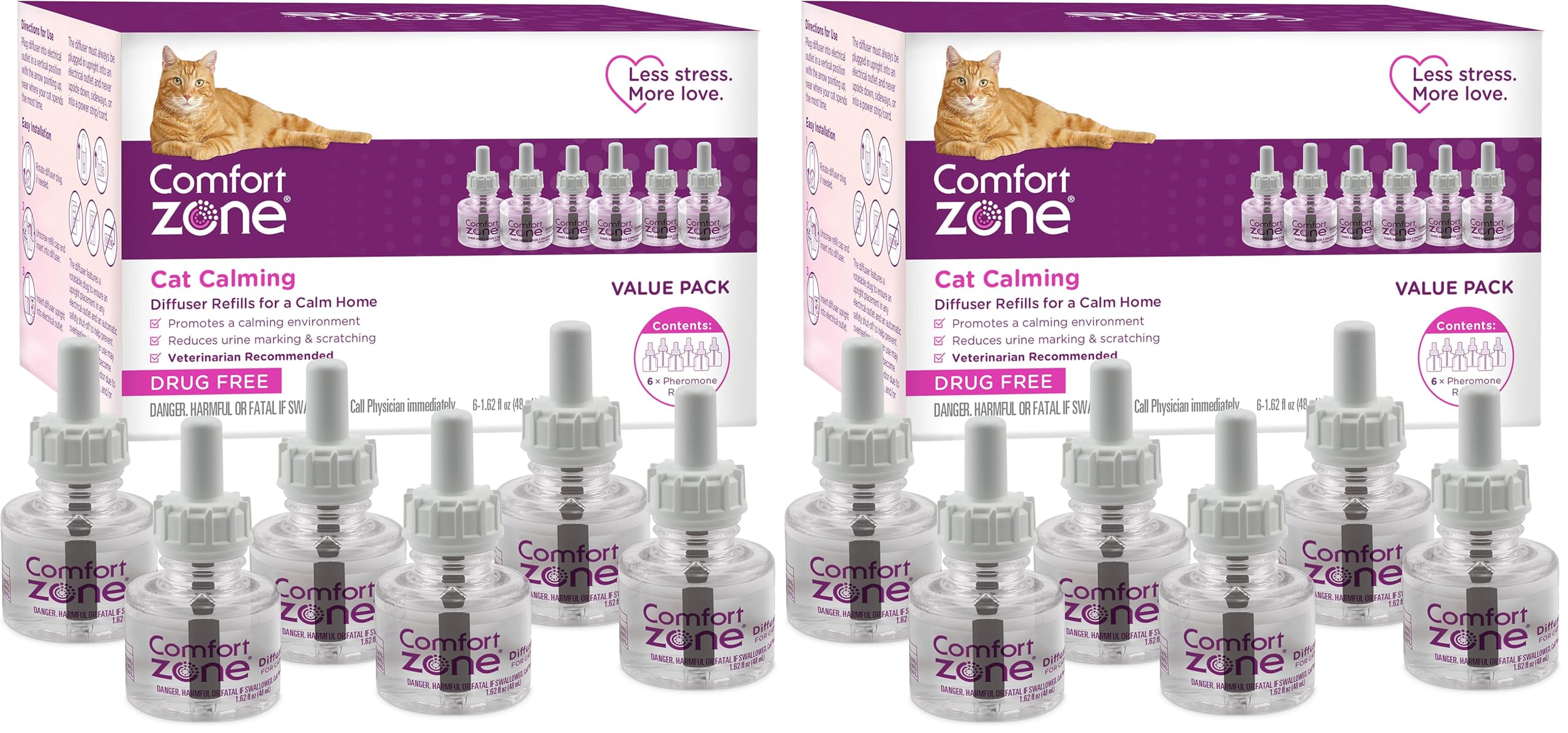 COMFORT ZONE Cat Calming Diffuser Refill, 12 Pack – Cat Calming Pheromone Refills Help Reduce Anxiety, Stress, Scratching, Urine Marking, Aggression, (30-Day Refills, 180-Day Supply) Image