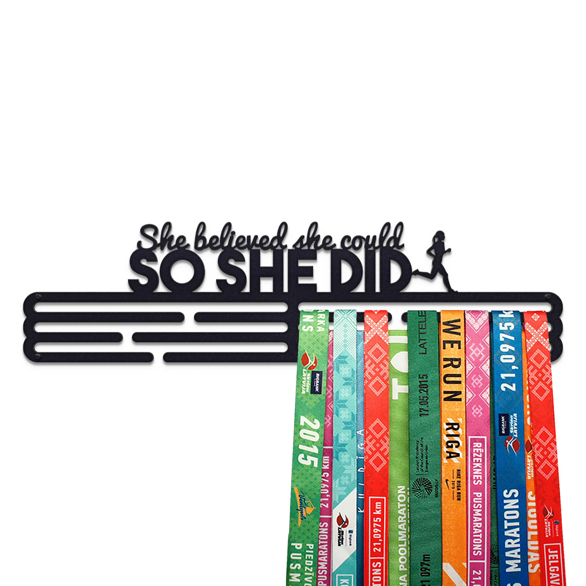 United Medals She Believed She Could So She Did Sport Medal Hanger Display | Matte Black Steel Medal holder | Awards display rack for up to 48 medals