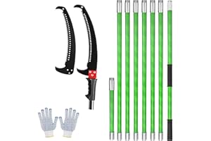 Zlinke 26Ft Pole Saw for Tree Trimming Manual Branch Pruner with Sharp Scissor Extendable Tree Pole Pruner Cutting Set Garden Tools (7.3-26 ft), Green