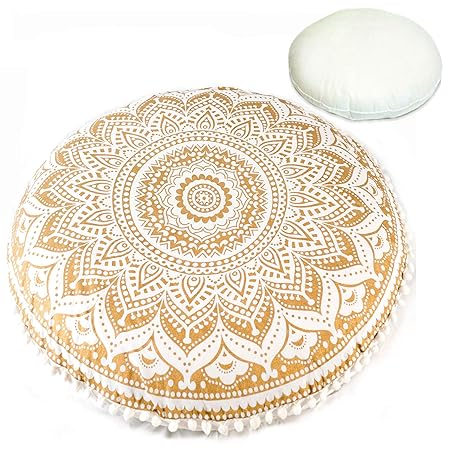Mandala Life ART Bohemianisches Yoga Kissen- rundes Dekokissen - Meditationskissen im Mandala Design - 75cm - Flurkissen aus 