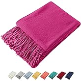 Homiest Decorative Knitted Throw with Fringe, Lightweight Acrylic Knit Blanket, Soft & Cozy Tassel for Couch Sofa Bed (Fuschia, 50 x 60 Inch)