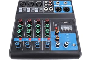 BAFOVY Professional DJ Mixer Sound Board Console 5 Channels with Bluetooth Playback USB MP3 Connectivity Reverb Delay Effects