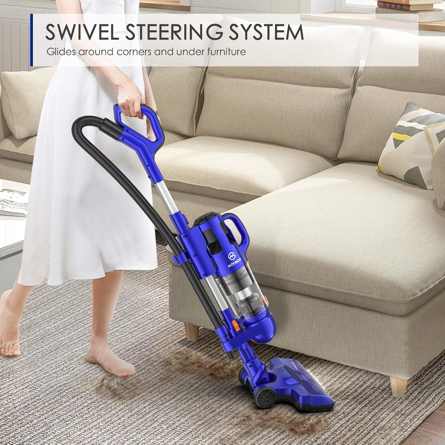 MOOSOO Cordless Upright Vacuum Cleaner, 26Kpa Strong Suction Upright Bagless Vacuum, 50 Min-Running, with H12 Level Upgraded Cyclone Anti-Allergy Seal Filtering, for Pets Hair and Home (Model: U26D)  -