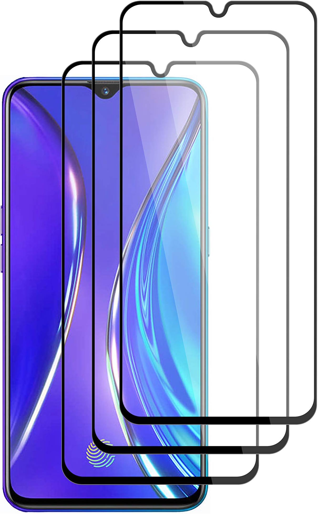 Henxunton Realme X2,Realme XT,Reno A 6.4" Screen Protector, [Black-3 Pack] [Full Coverage] Protective Tempered Glass [No white edges] Protective Film for Realme X2,Realme XT,Reno A Smartphone