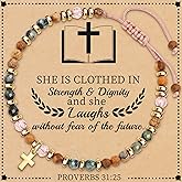 Btysun Easter Basket Stuffers, Christian Gifts for Teen Girls Religious Gifts for Women Bead Bracelet with Cross Baptism Gift Jesus Bracelets Faith Comfirmation Gift Jewelry