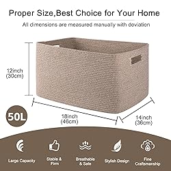 OIAHOMY Cotton Rope Basket, Rectangle Woven Nursery
