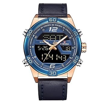 9128 Blue Analogue & Digital Leather Strap Watch for Men
