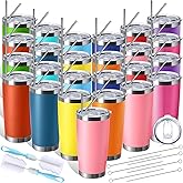 Sieral 25 Pack 20oz Tumbler Bulk Stainless Steel Cups Double Wall Vacuum Insulated Travel Mug Bulk Durable Tumblers with Lid and Straw Powder Coated Coffee Cups (Stylish Color)