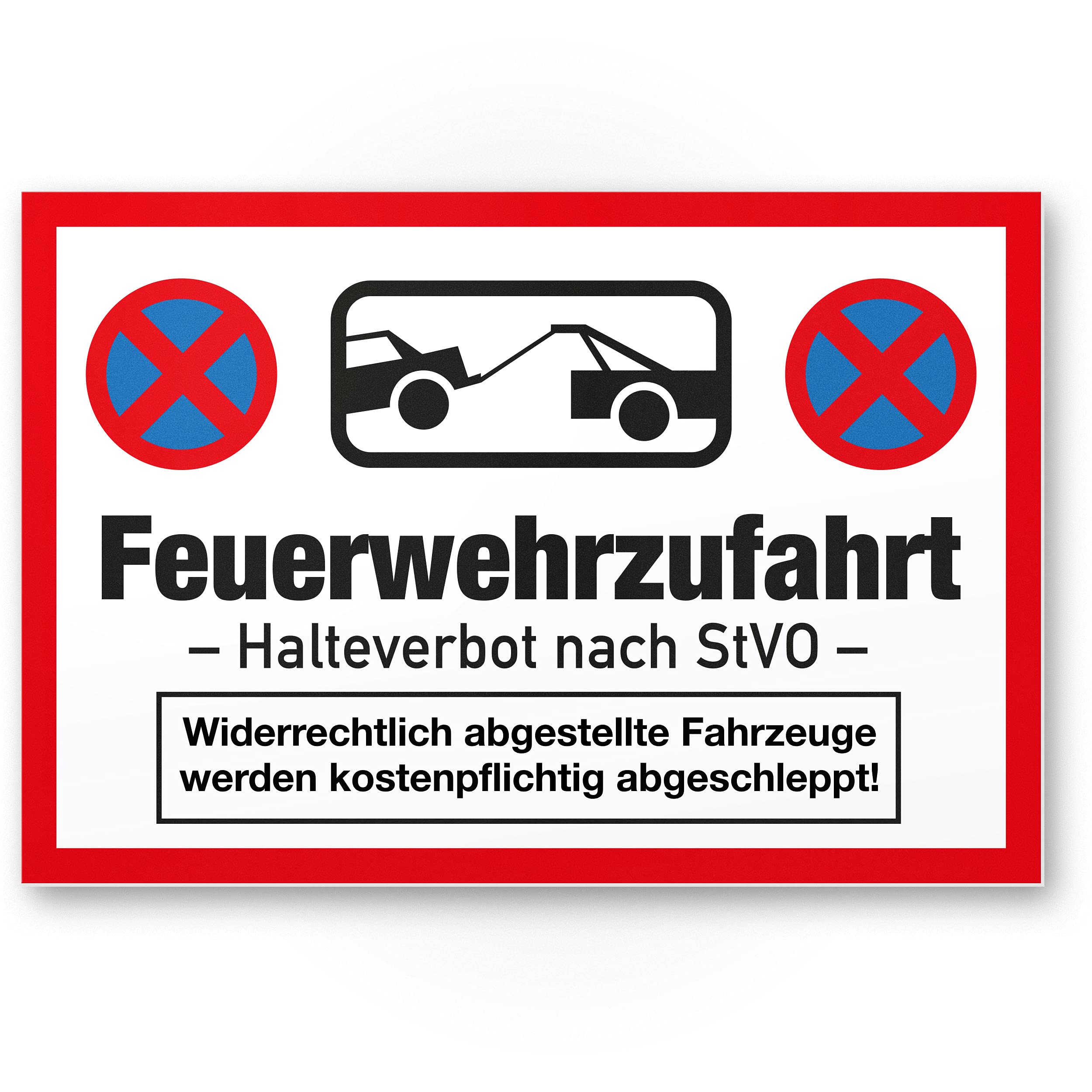 Fire Brigade Access Plastic Sign (30 x 20 cm), Safety Sign Fire Brigade – No Holding According to German Road Traffic Regulations, Warning Warning – No Parking Parking