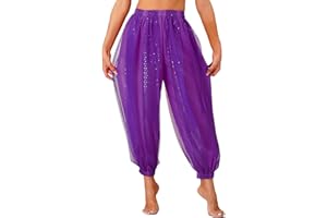 Linjinx Women Ladies Sequins Belly Dance Costumes India Arabian Stage Coins Harem Pants Trousers