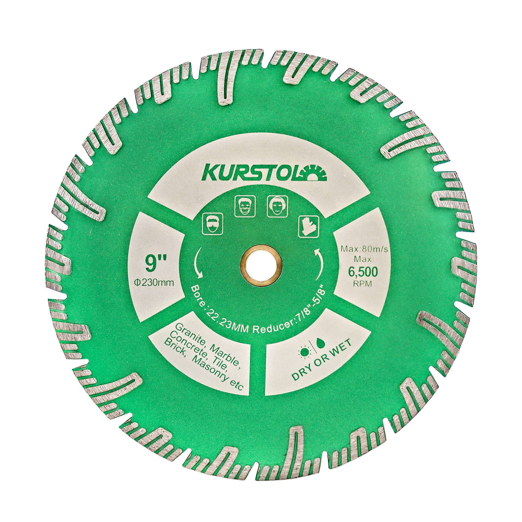 KURSTOL Granite Diamond Cutting Blade - 230mm Concrete Cutting Disc for Marble Stone Tile Quartz Angle Grinder Saw Blade with a Reducer Washer 22-16MM