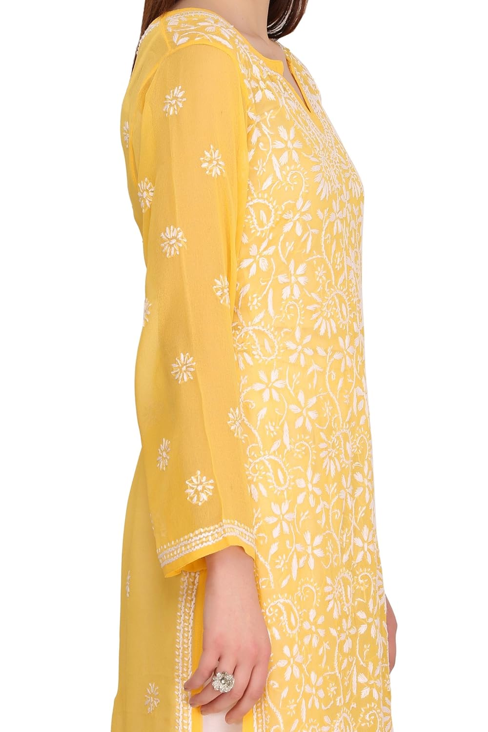 ada designer handmade lucknow chikan regular wear faux georgette kurti a90321