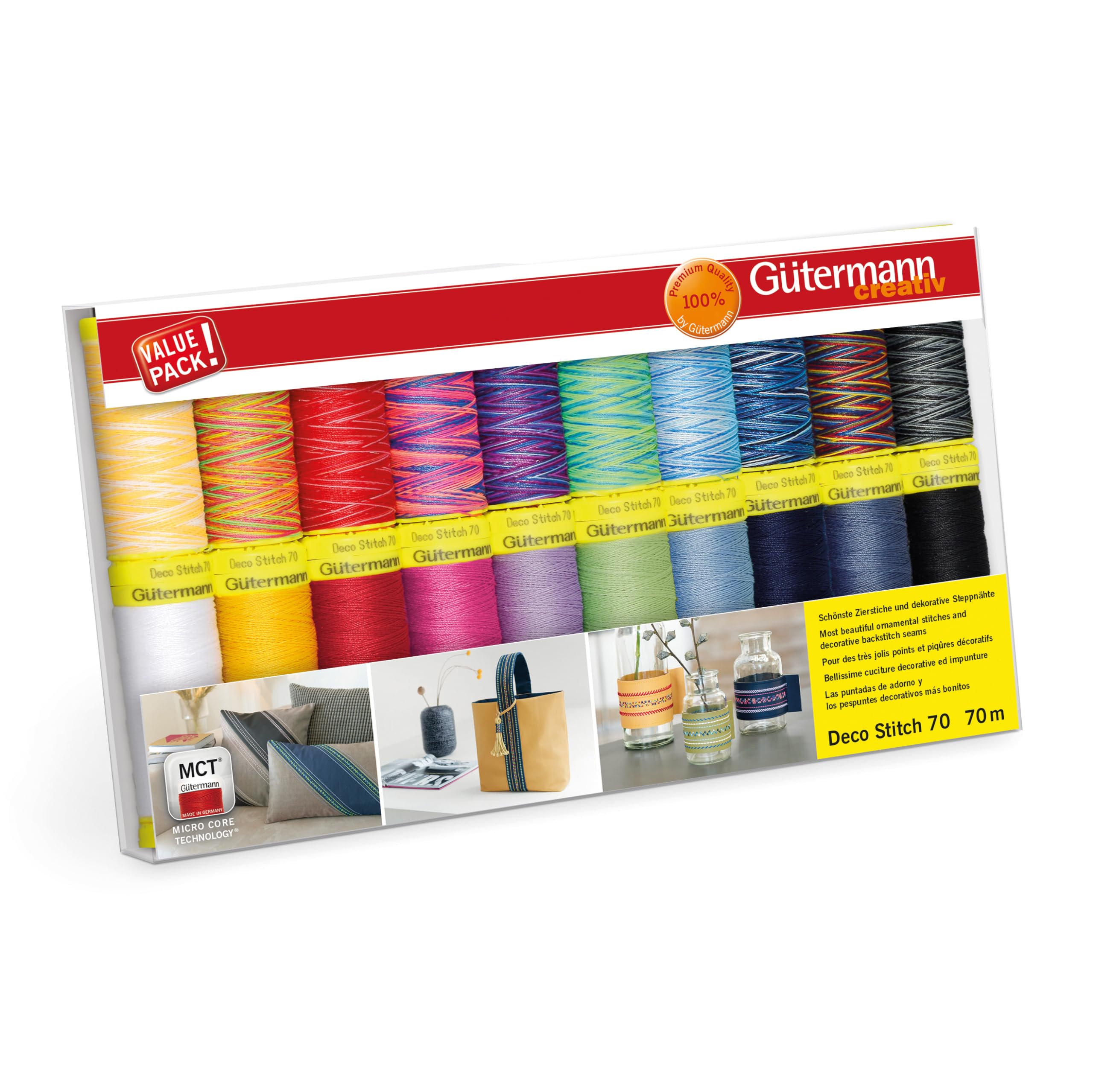 Gütermann creativ Sewing Thread Set with 20 spools of Decorative Thread Deco Stitch 70 70 m in Different Solid and Multicolour Colours