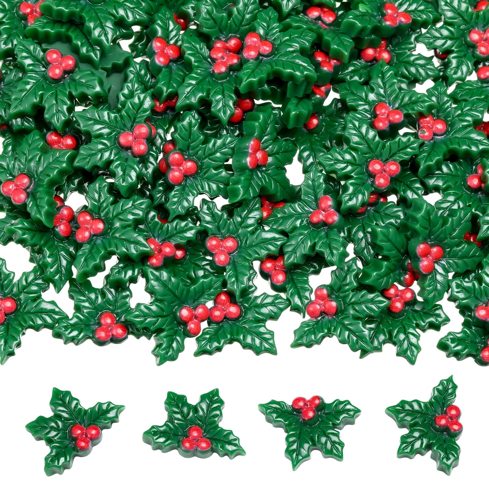 Photo 1 of 100 Pcs Mini Christmas Decorations Miniature Resin Holly Berries Ornament Christmas Tiny Craft Flatback Charms Little Small Figurines to Hide Xmas DIY Craft for Xmas Tree Party Gift Fillers Supplies