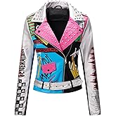 RISISSIDA Women Faux Leather Jacket Studded Rivet Spring Fall Fashion, Hip-Length Moto Biker Trendy Clothes Streetwear Belted