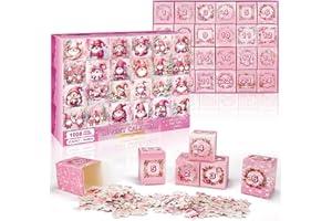 LYL. LING Advent Calendar 2025 – 1008 Pcs Pink Gnome Jigsaw Puzzle for Kids and Adults, 24-Day Countdown Calendar Game to Enhance IQ and Thinking Skills, Cool Birthday Gift for women Girl Wife Mom Daughter Girlfriend.