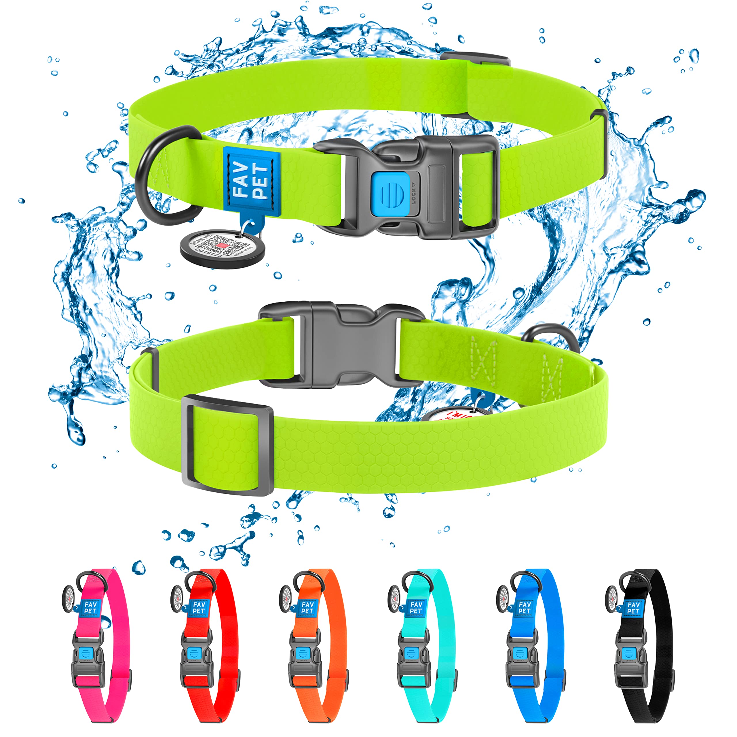 FAVPET Biothane Dog Collar with ID Tag QR, Waterproof Dog Collar with Metal Buckle, Adjustable Dog Collar Large Dogs, Soft Dog Collar Medium, Dog Collar Small Dog, Coloured Puppy Collars (XS, Green)