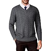 Kallspin Mens V Neck Sweater Wool Blend Cable Knit Pullover Long Sleeve Casual Business Winter Fall Knitwear