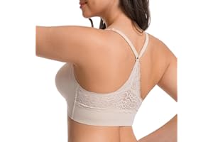 ANGOOL Deep V Jelly Bra for Women Wireless Push Up Seamless Lace Racerback Plunge Bra Full Coverage Supportive Comfort Bra