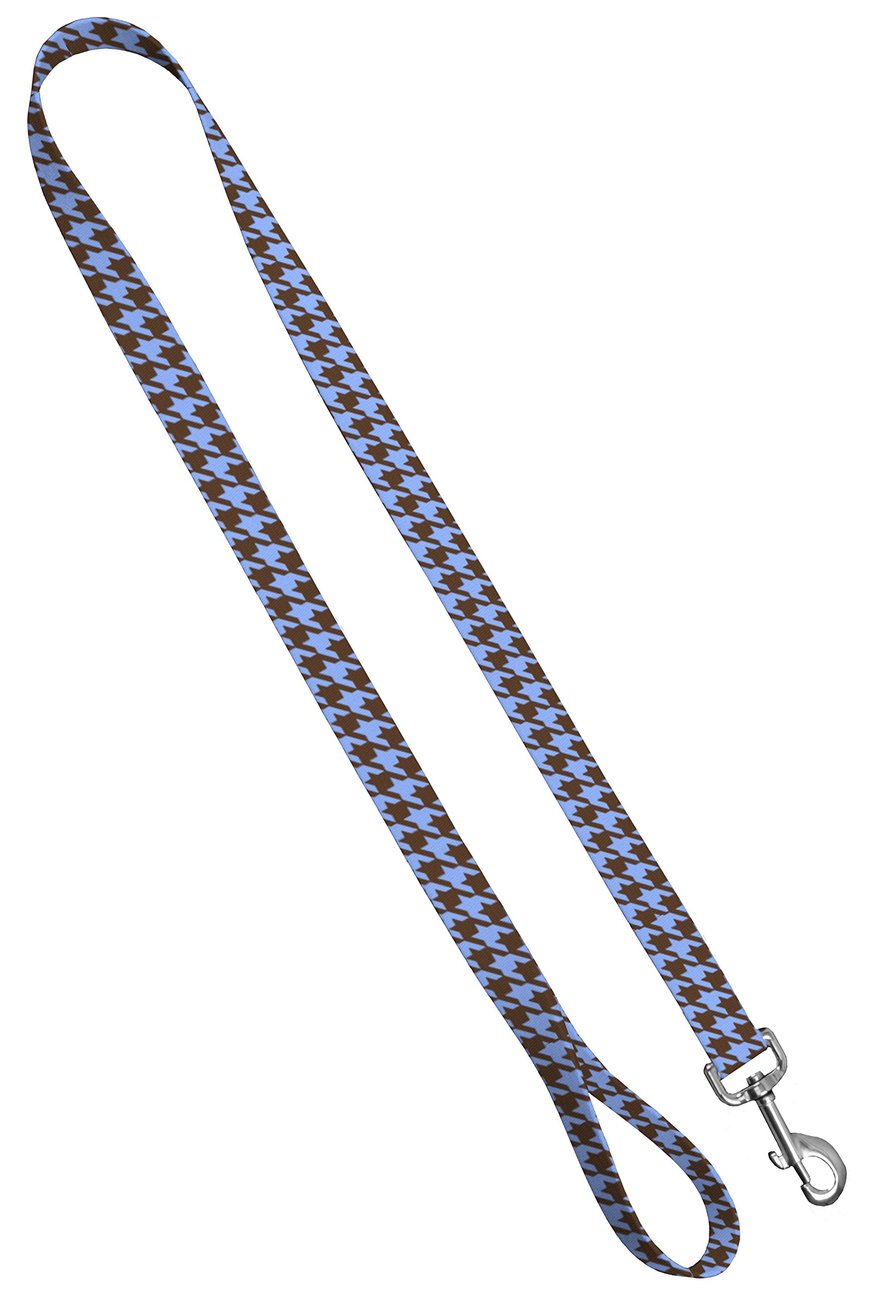 Moose Pet Wear Deluxe Dog Leash - Patterned Heavy Duty Pet Leashes, Made in the USA - 1 Inch x 6 Feet, Houndstooth Brown Blue