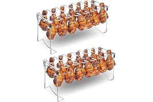 auisea Chicken Leg Rack for Grill 14 Slots - 2-Piece Set Professional Grade Stainless Steel Chicken Drumstick Holder- Metal Chicken Leg Rack for Smoker Oven BBQ