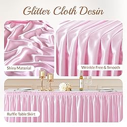 9ft Lenght Glitter Pink Table Skirt for Rectangle