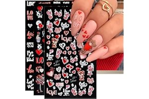 IDDFEVE Embossed Valentine's Day Nail Art Stickers - 5D Cute Cartoon Bear Nail Decals, Self-Adhesive Sexy Heart Kiss Love for DIY 3D Nail Supplies Decoration (3 Sheets)