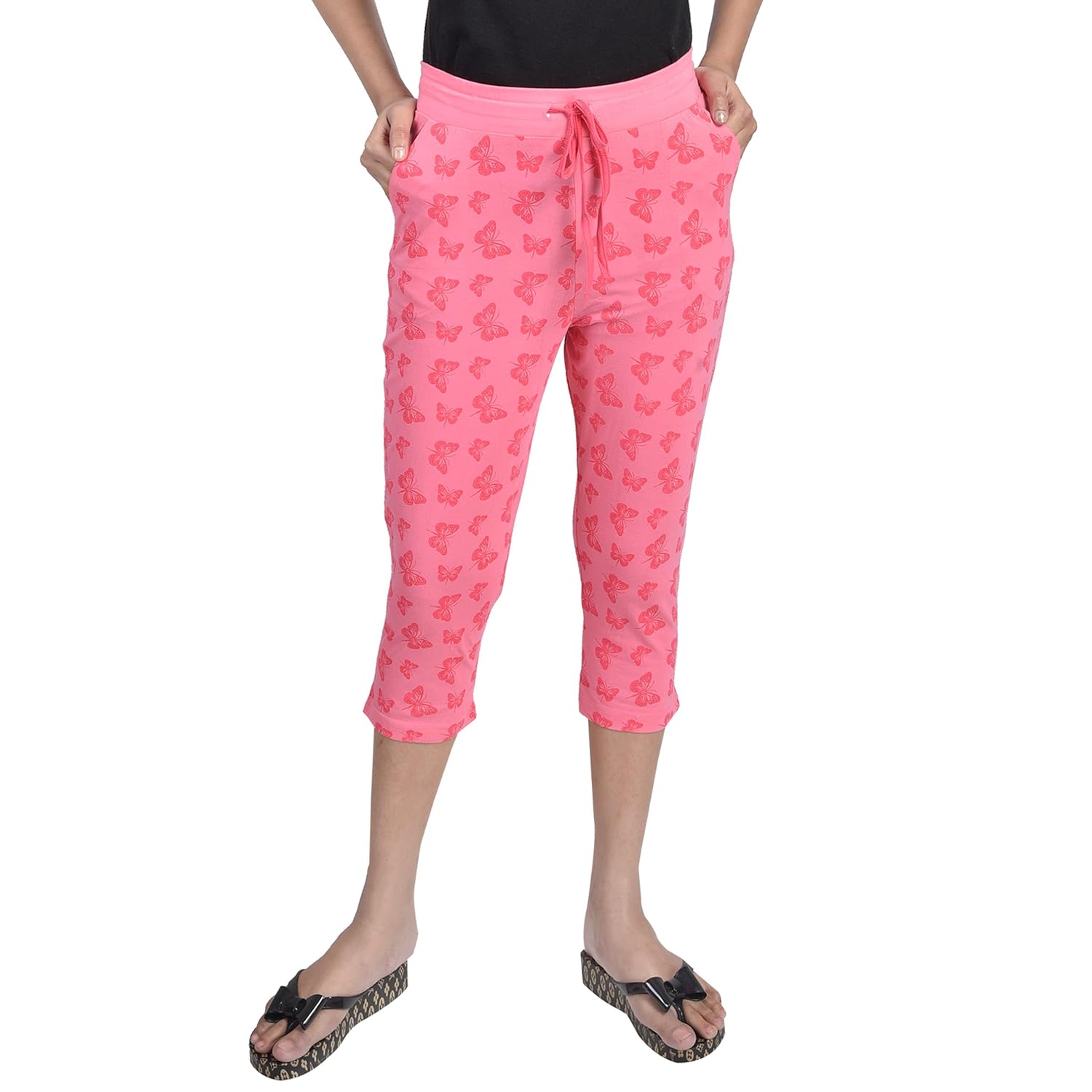 a9- women cotton printed pink capris