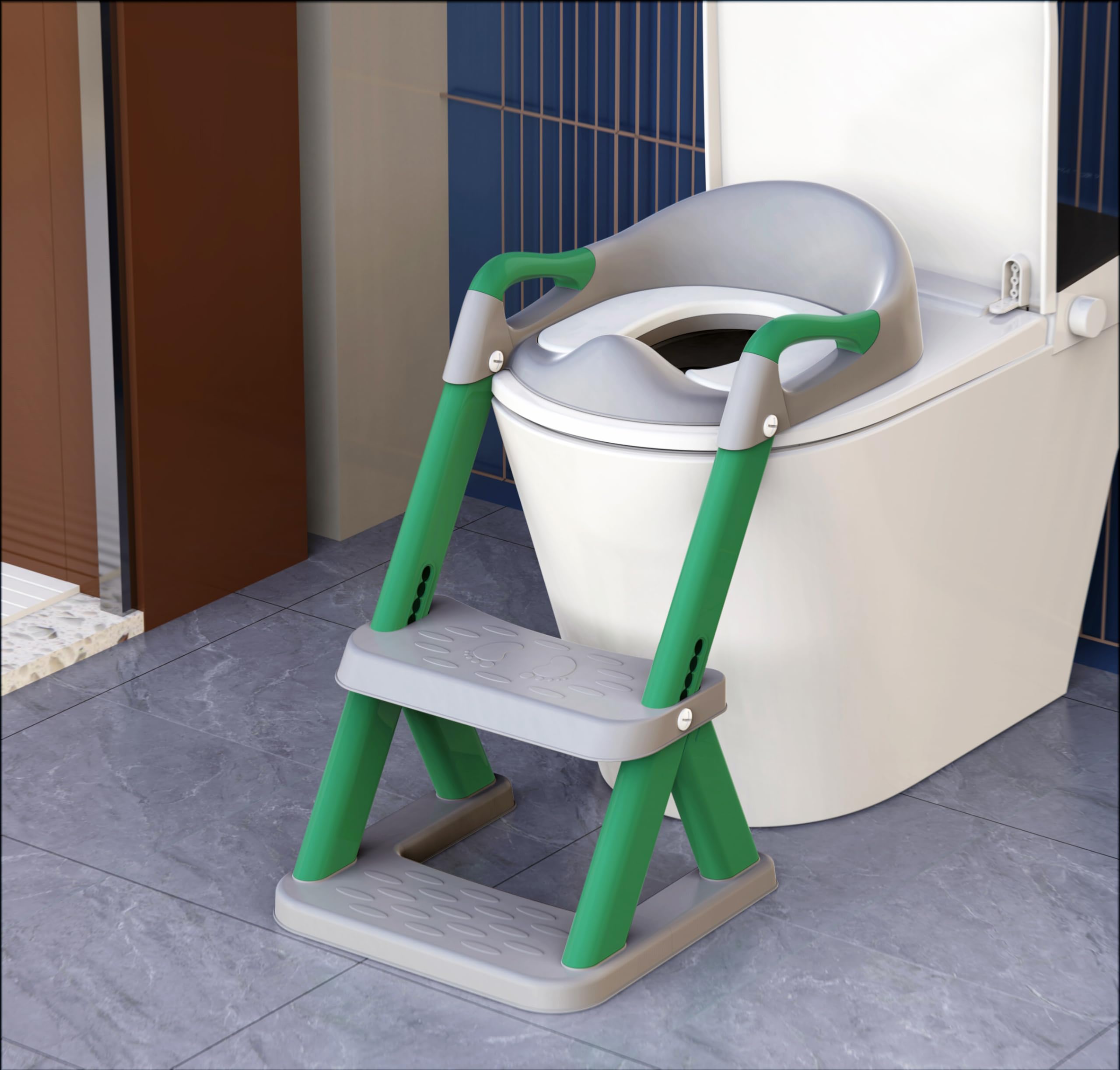 Photo 1 of SKYROKU 8868 Potty Training Seat with Step Stool - Adjustable Height, Non-Slip, Splash-Proof, Foldable 2-in-1 Toddler Potty Seat with Armrests and Replaceable Cushion - Fits Most Toilets (GrayGreen)