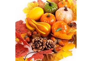 BAHABY 51 PCS Fall Decorations for Home Kit - 1Pack 3.28Ft Maple Leaf Garland+ Plastic Mini Pumpkins for Thanksgiving Decorations