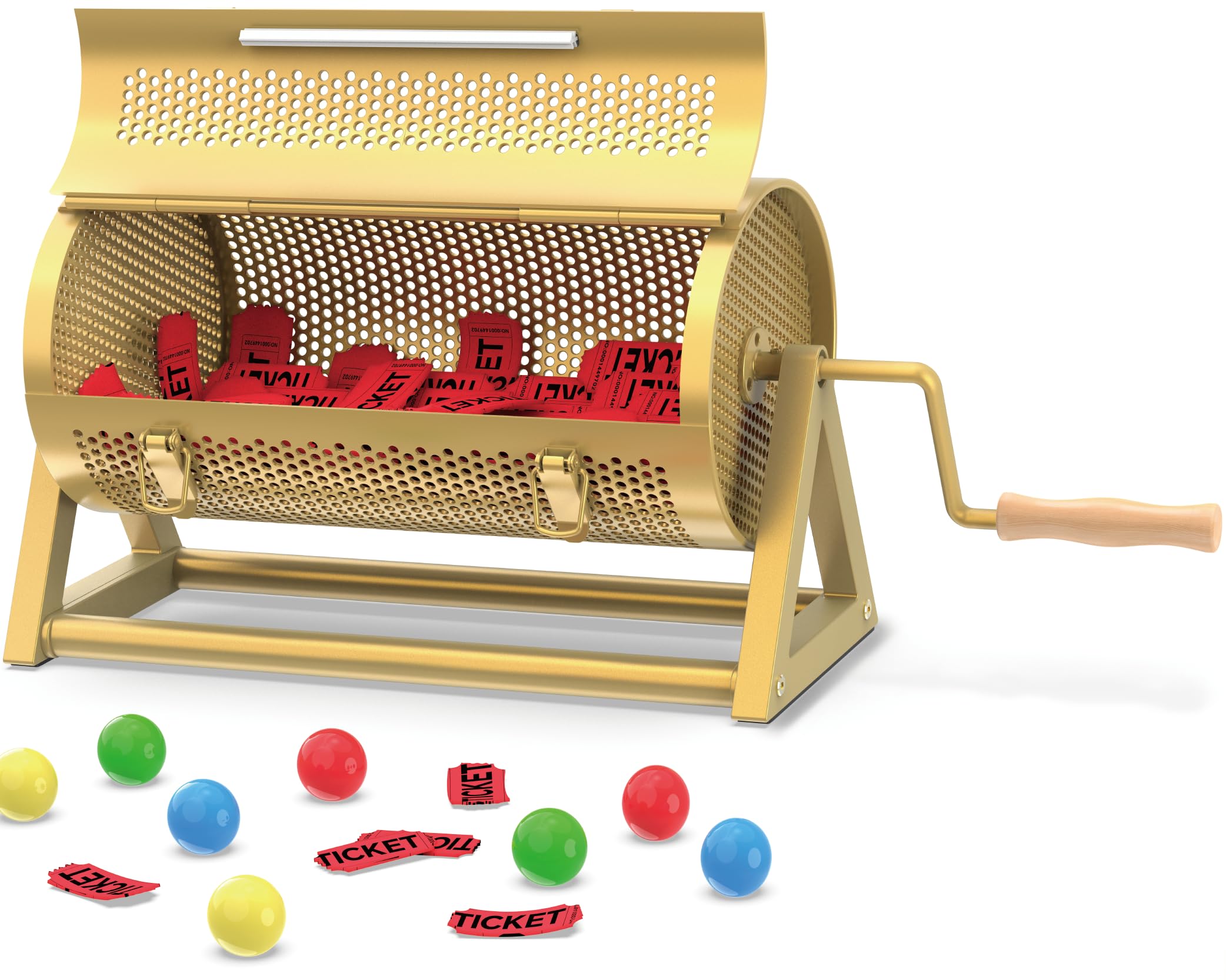 NANATI Metal Raffle Drum, Heavy Duty Raffle Ticket Spinner, Silent Design Raffle Ticket Drum with Large Wooden Handle, Raffle Box Holds 3000+ Tickes & 150 Balls for Lottery Games, Bingo, Raffle Balls