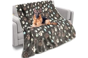 Rezutan Upgraded Dog Blankets for Large Dogs, Dog Cat Flannel Blankets Washable, Soft Pet Mat Throw Cover for Kennel Crate Bed, Cute Paw Pattern, Dog Blanket, Pet Blanket (Grey 50" x 60")