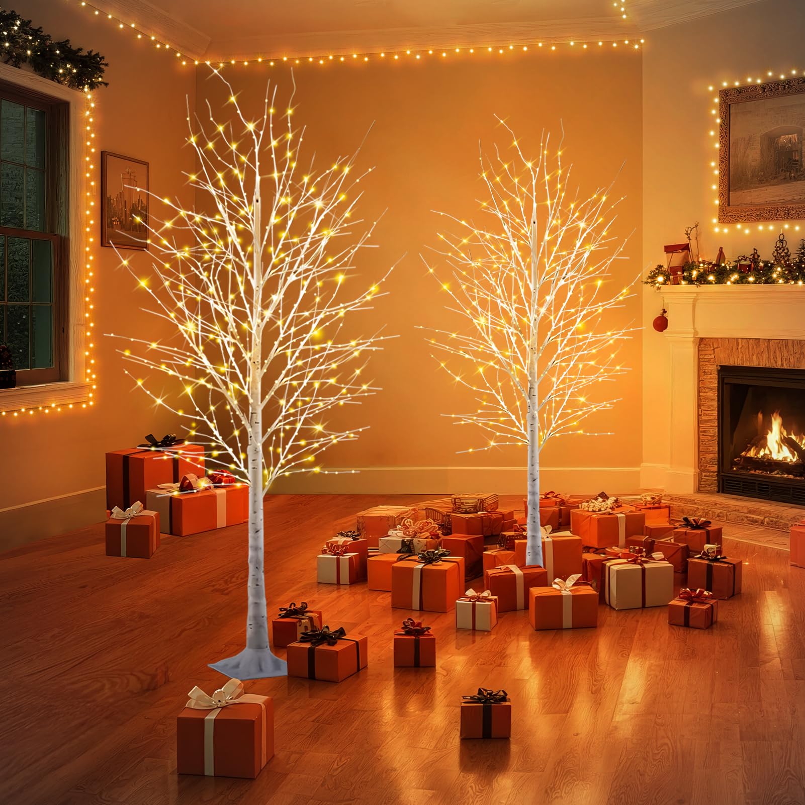 Photo 1 of 2 Pack 7FT Lighted Birch Tree 1000LED Twinkle Lights Warm White Christmas Tree with Lights Twinkling or Steady Function with Timer for Selected Waterproof Indoor Outdoor Party Christmas Decorations