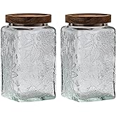 Aurfedes Vintage glass sealed storage jar with sealed wooden lid, Kitchen Storage glass food storage container for, coffee beans, oats, flour, cereal, food storage jar (Sunflower)
