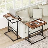HOOBRO Adjustable Height C Table with Wheels, Large Side Table for Sofa | 5-Level Adjustable Desktop &amp; 7-Level Height C Shaped End Table, Slide Under TV Tray Table for Living Room, Bedroom and Work
